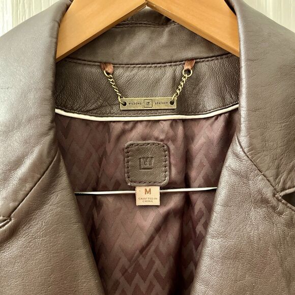 Vtg Wilsons Leather Women M Jacket Chocolate Brown Fitted 3 Button Pockets Lined - Picture 3 of 10